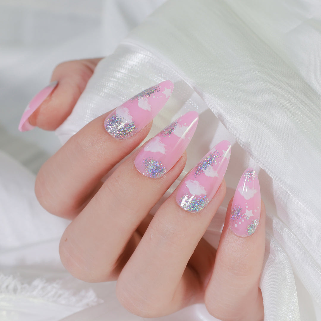 DREAMY STARLIGHT ALMOND SHAPE PRESS ON NAILS