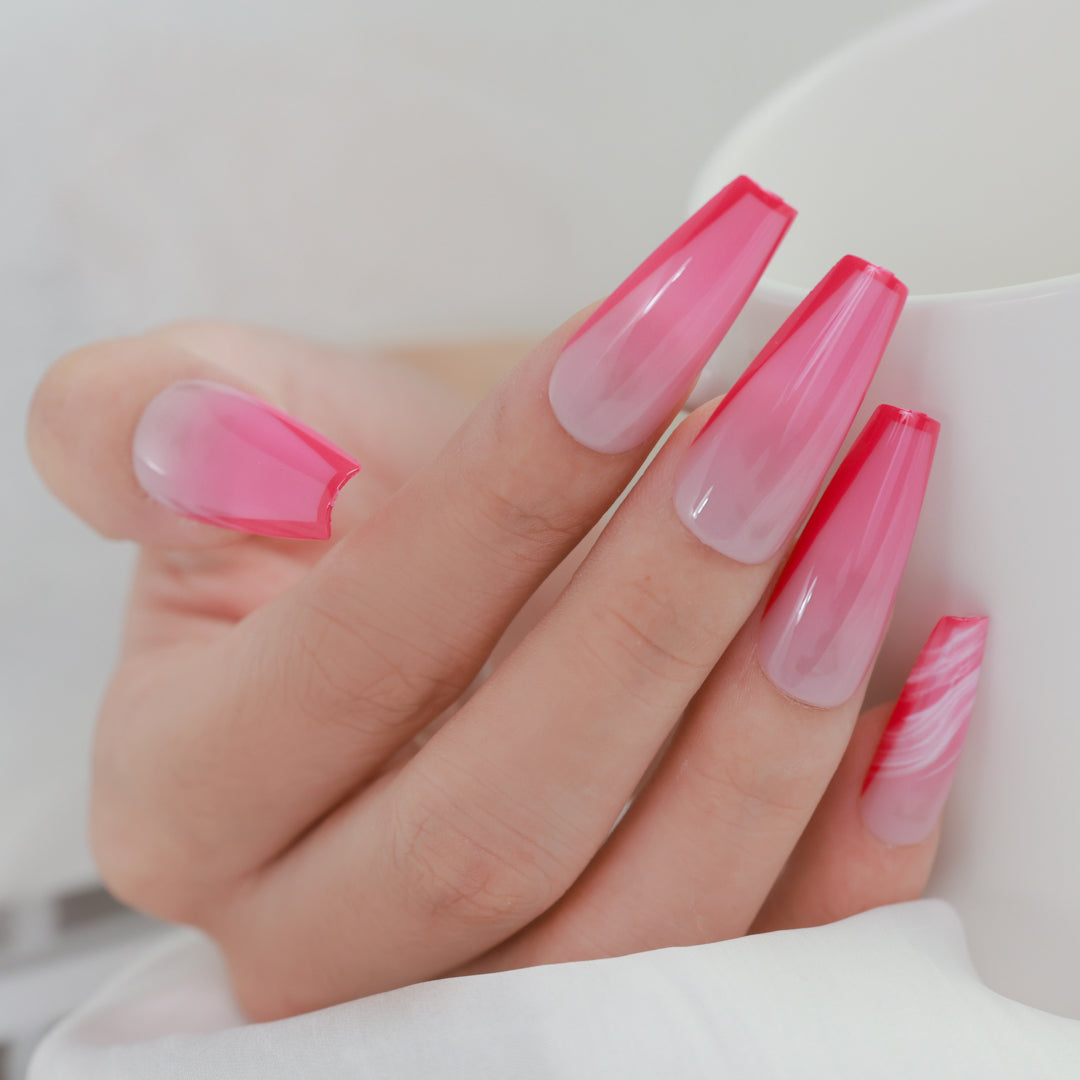 PINK BLISS COFFIN SHAPE PRESS ON NAILS