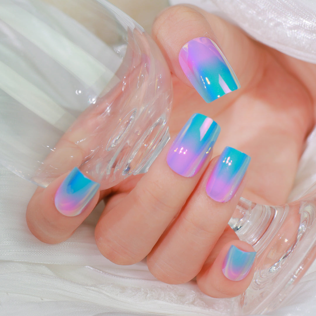 RAINBOW SHIMMER SQUARE SHAPE PRESS ON NAILS