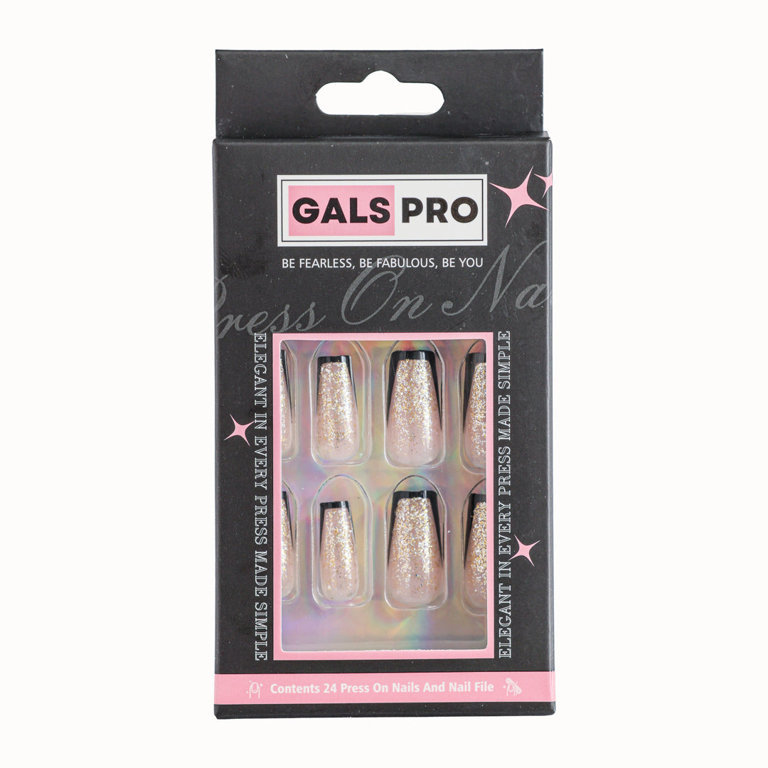 GLITTER NOIR SQUARE SHAPE PRESS ON NAILS