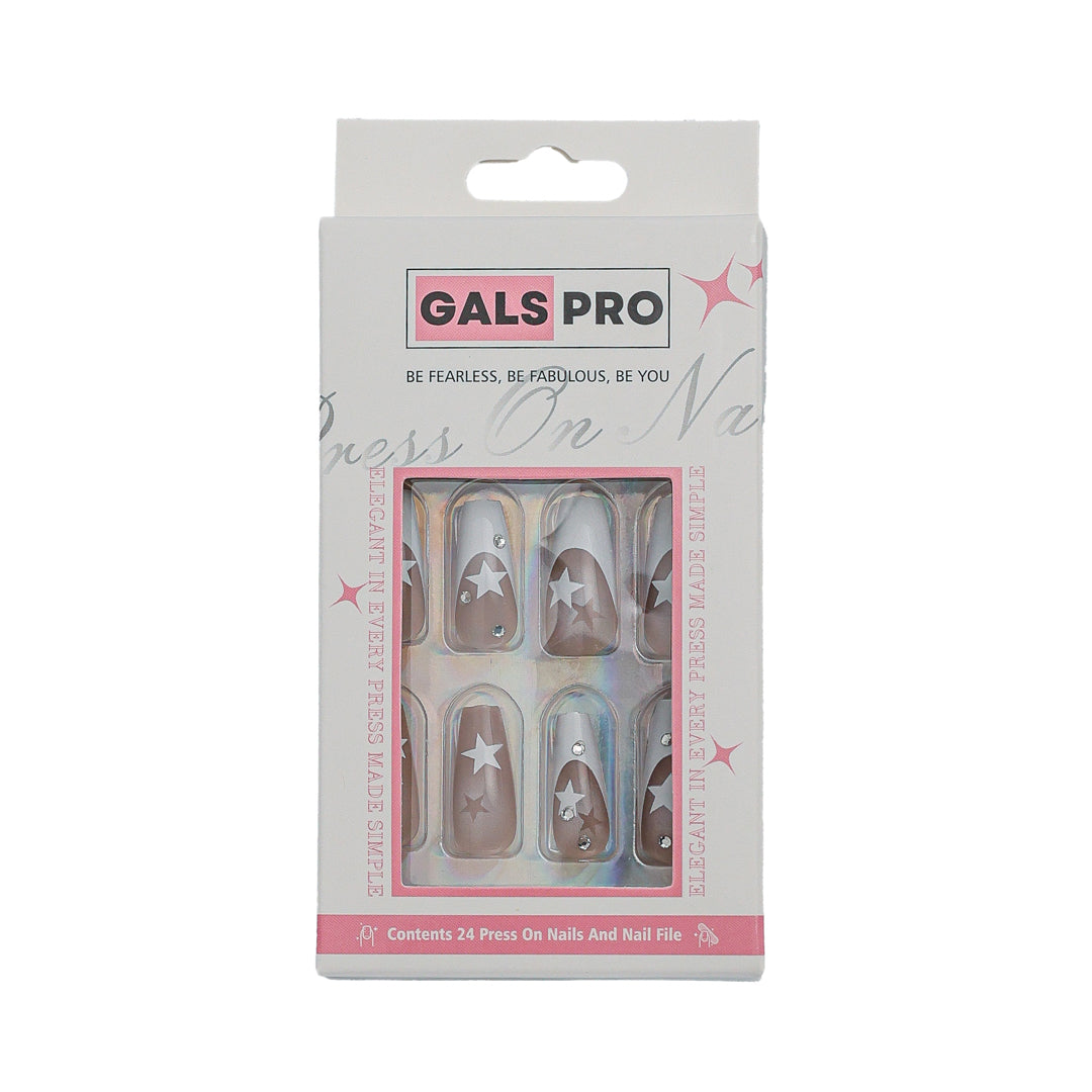 DAZZLING STARRY COFFIN SHAPE PRESS ON NAILS