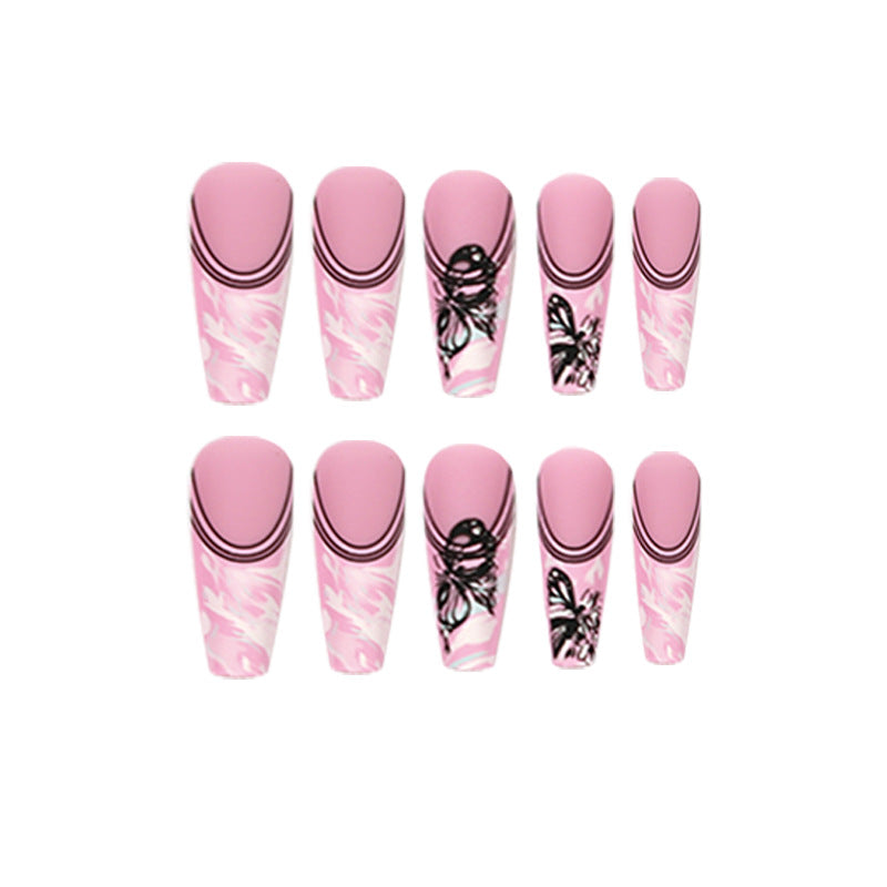 PRETTY IN PINK COFFIN SHAPE PRESS ON NAILS - Galspro