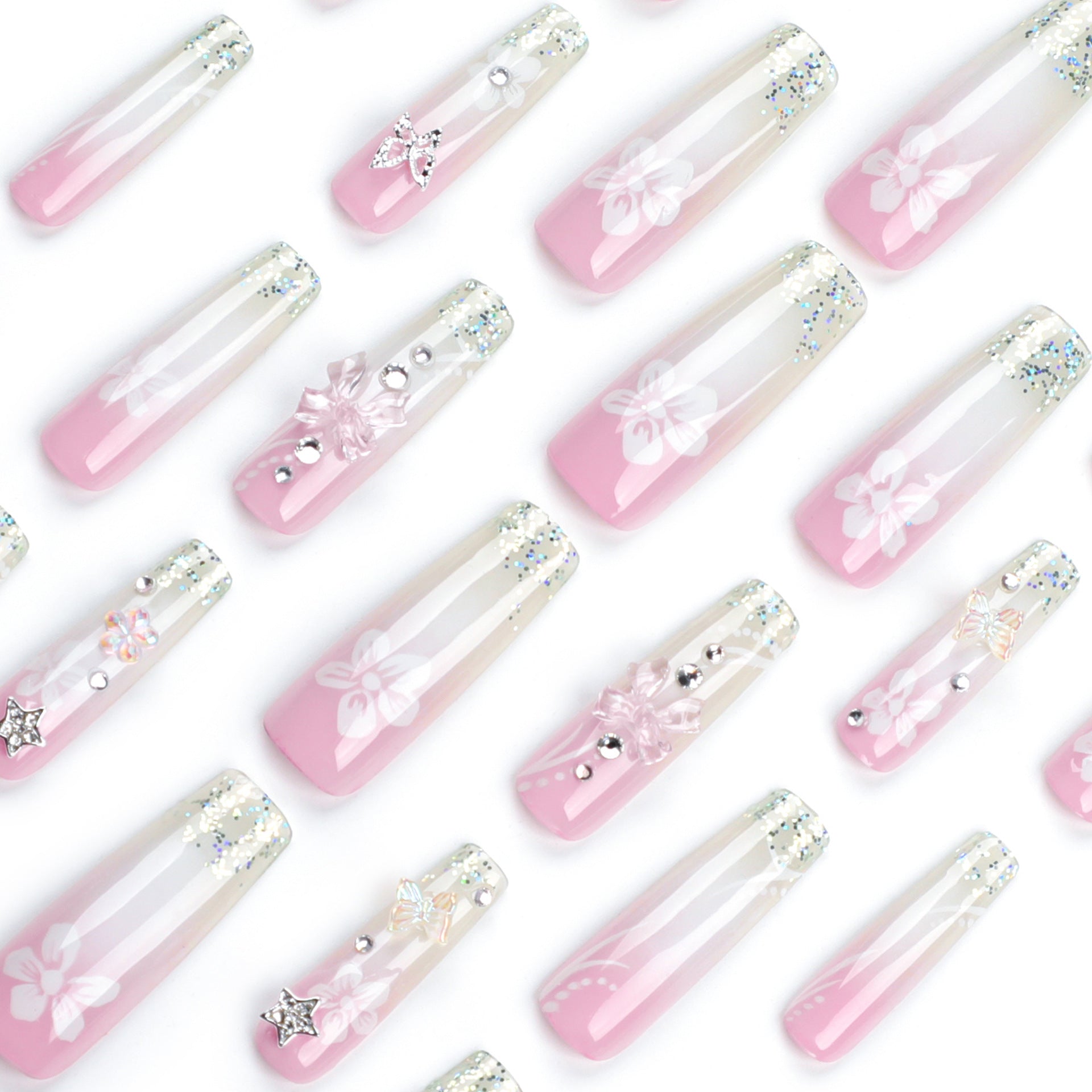 RHINESTONE ROSE SQUARE SHAPE PRESS ON NAILS