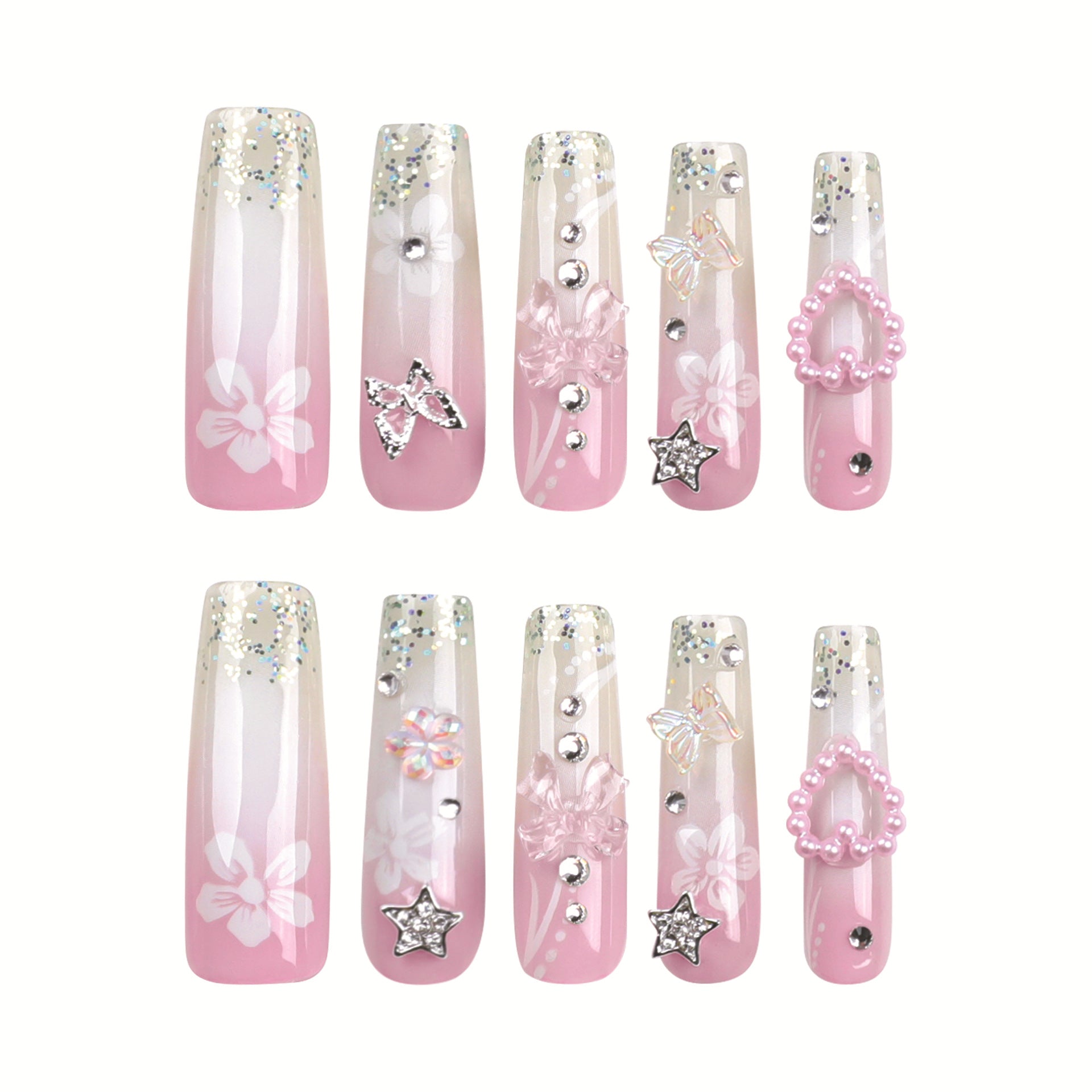 RHINESTONE ROSE SQUARE SHAPE PRESS ON NAILS