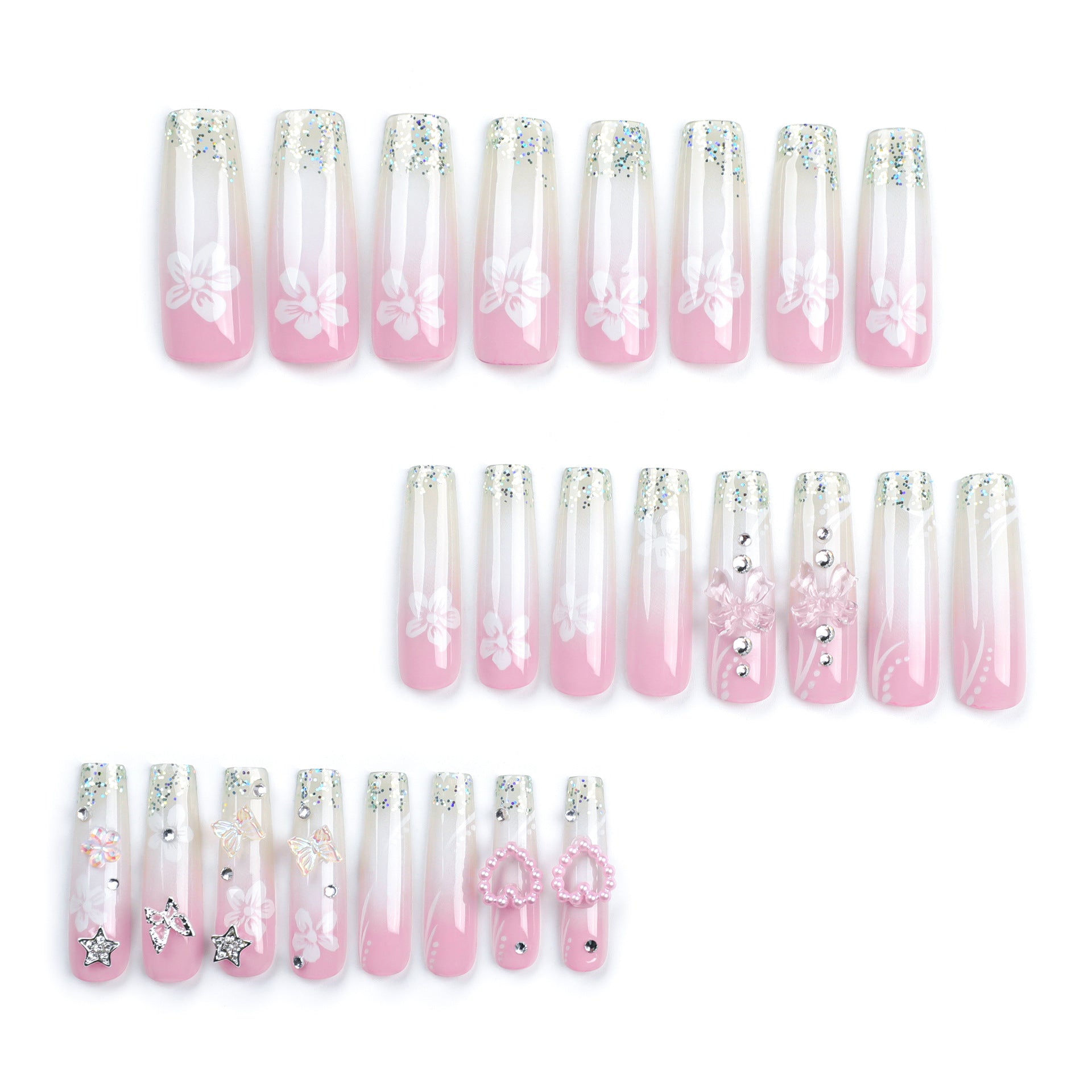 RHINESTONE ROSE SQUARE SHAPE PRESS ON NAILS