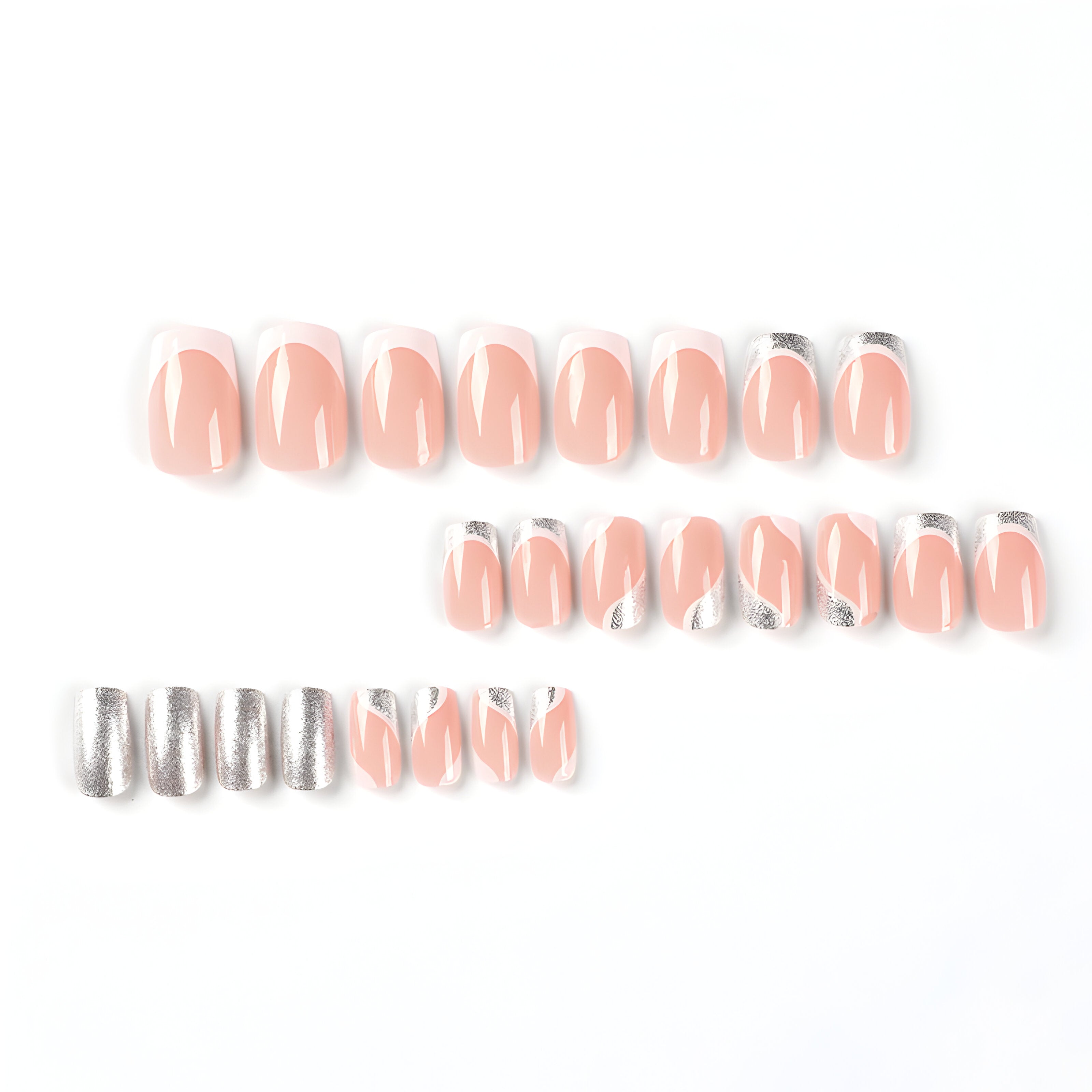 SILVER BLOSSOM SQUARE SHAPE PRESS ON NAILS