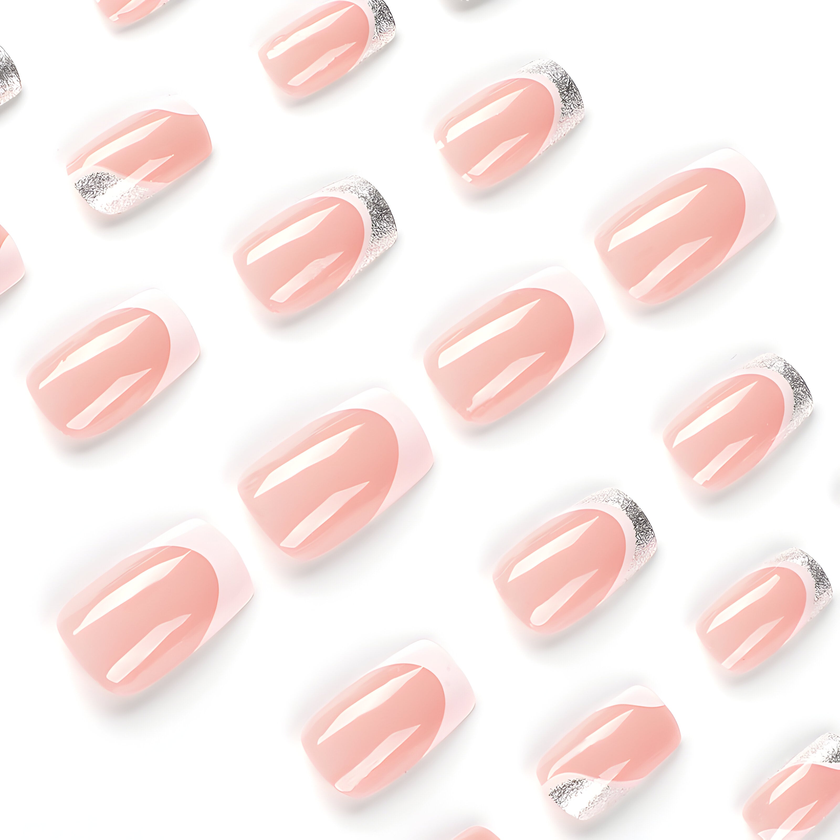 SILVER BLOSSOM SQUARE SHAPE PRESS ON NAILS