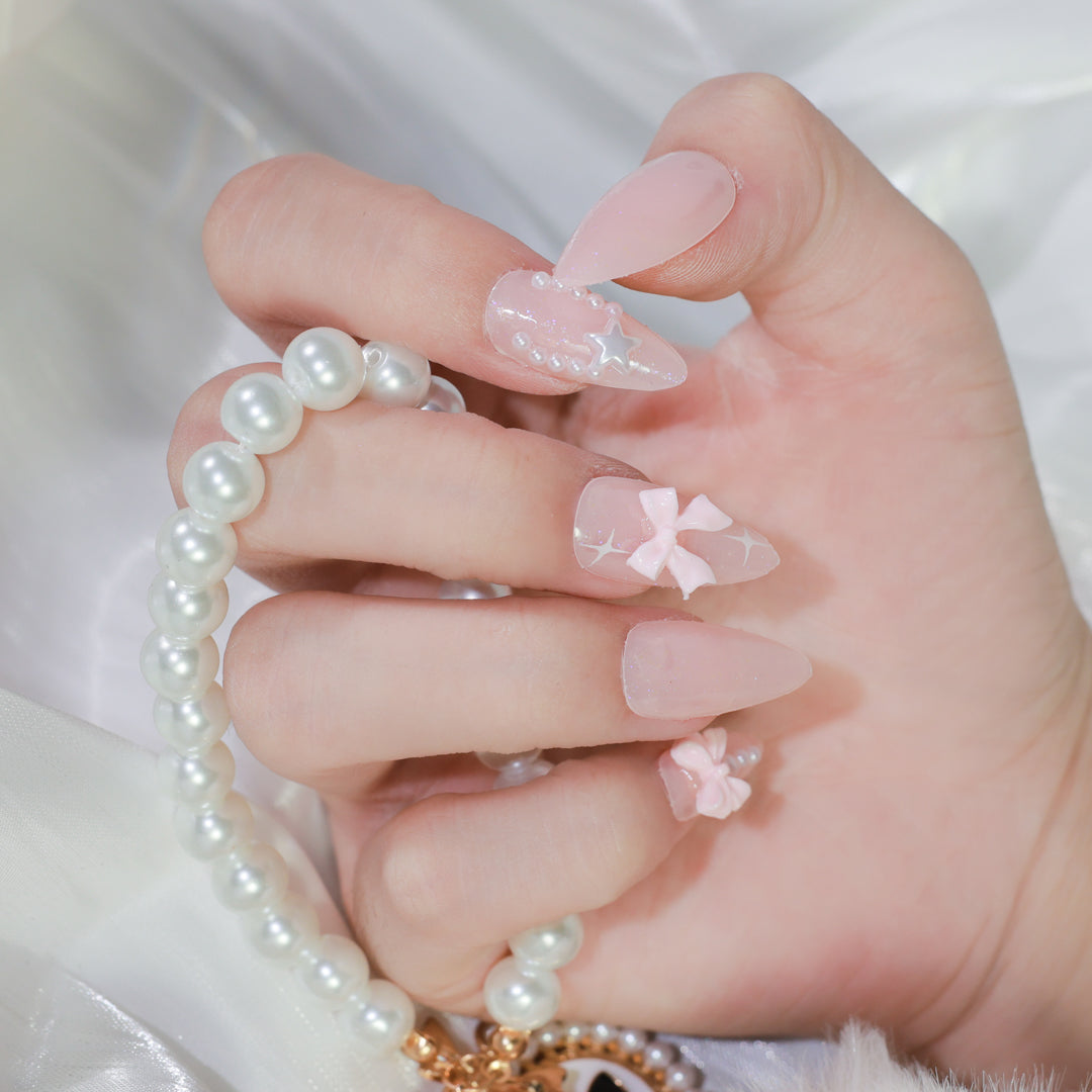 SWEET BOW ALMOND SHAPE PRESS ON NAILS