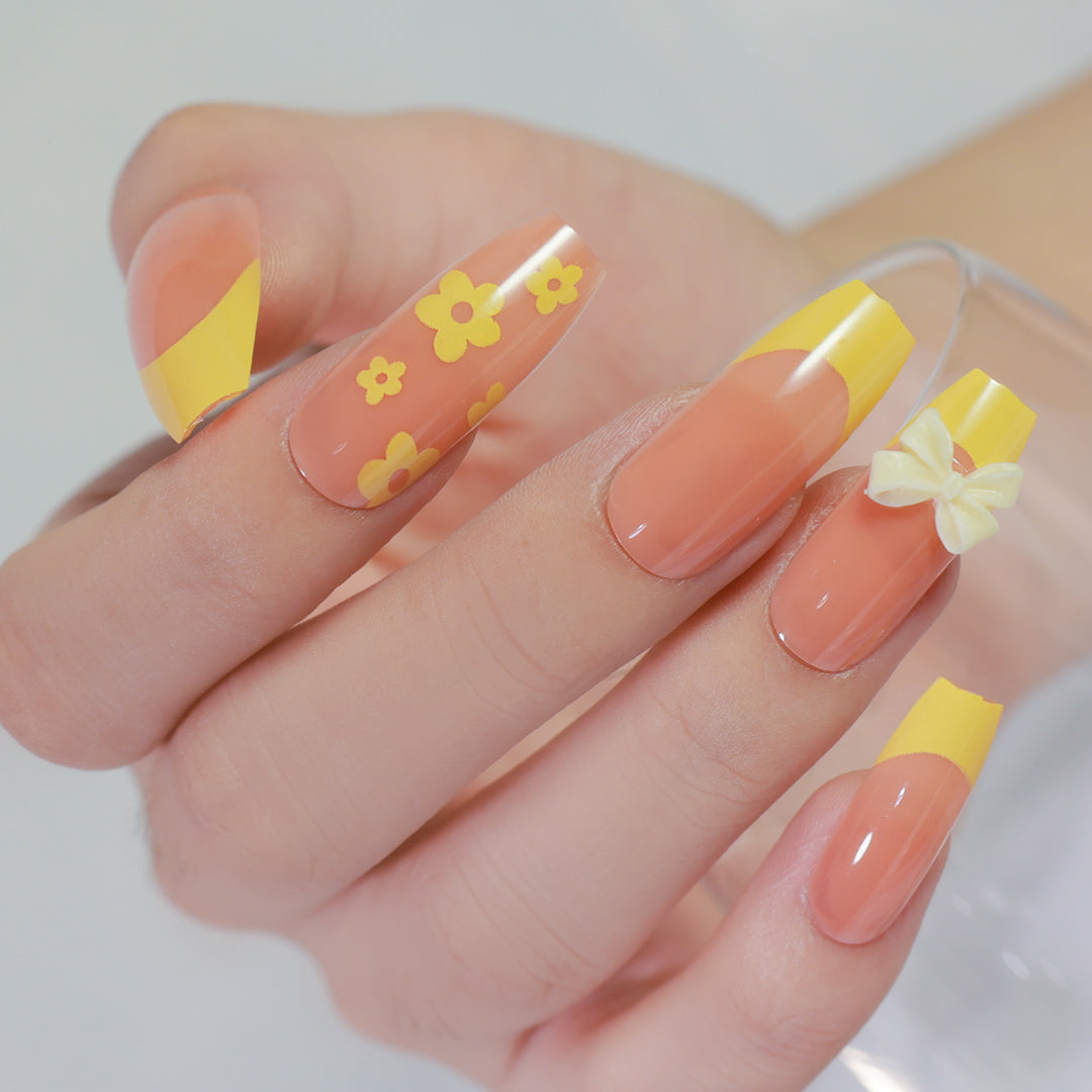 SUNSHINE BLOOMS SQUARE SHAPE PRESS ON NAILS