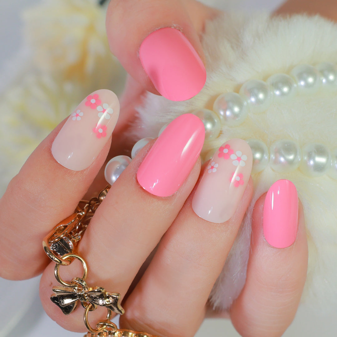 PINK POP OVAL SHAPE PRESS ON NAILS