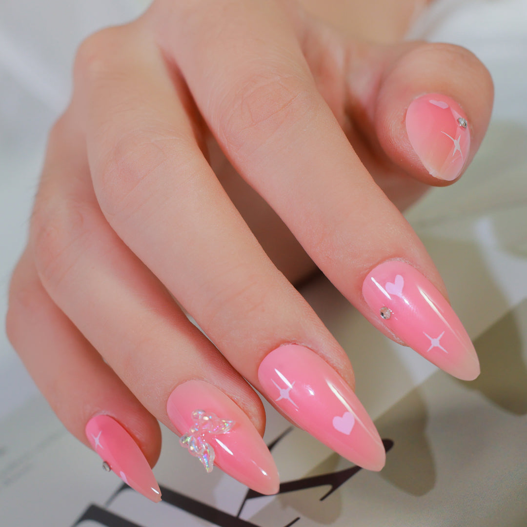 PINK ICE ALMOND SHAPE PRESS ON NAILS