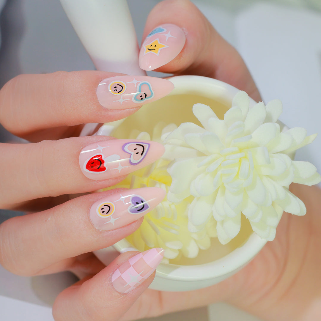 SMILEY ALMOND SHAPE PRESS ON NAILS