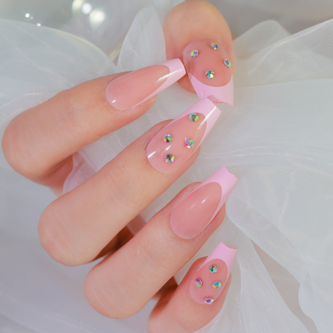 CRYSTAL BLUSH COFFIN SHAPE PRESS ON NAILS