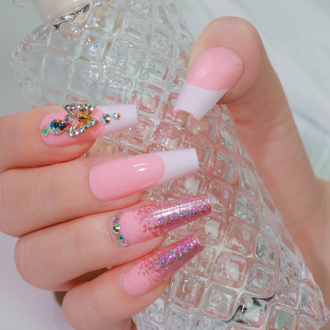 CRYSTAL SHINE COFFIN SHAPE PRESS ON NAILS