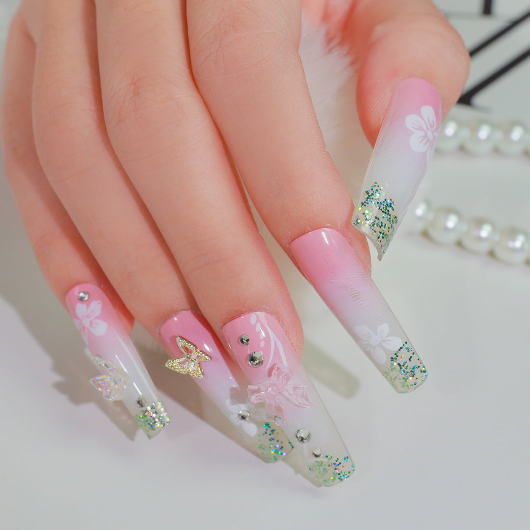 RHINESTONE ROSE SQUARE SHAPE PRESS ON NAILS