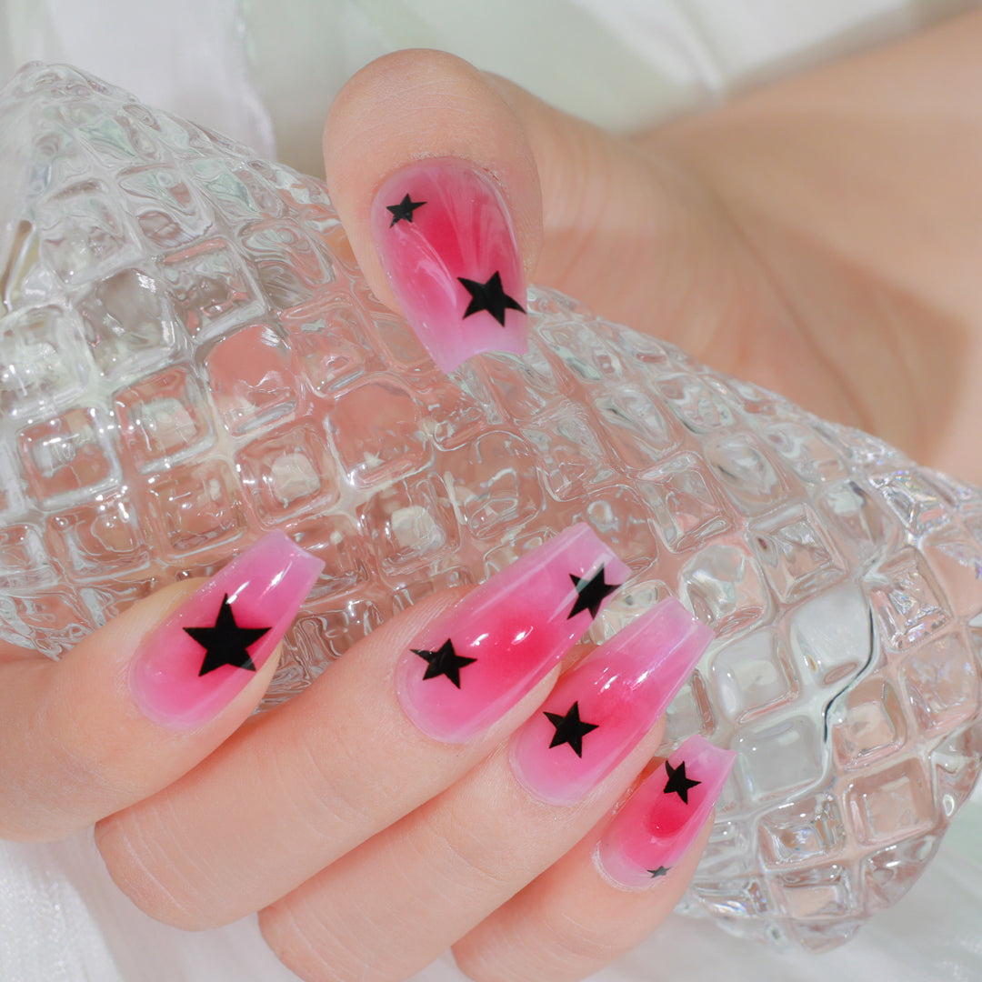 PINK STARDUST COFFIN SHAPE PRESS ON NAILS