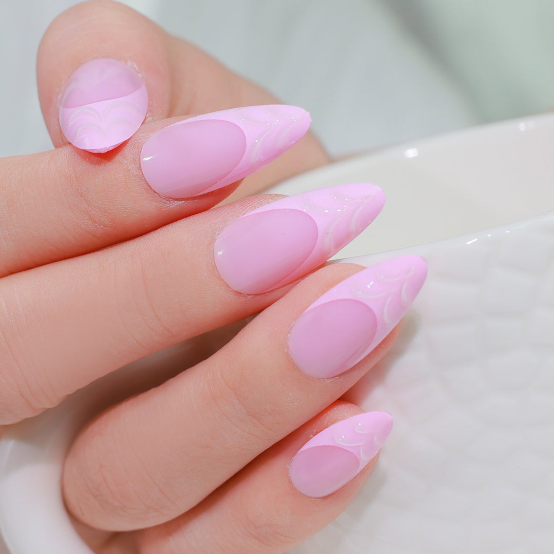 CHARMING PINK ALMOND SHAPE PRESS ON NAILS