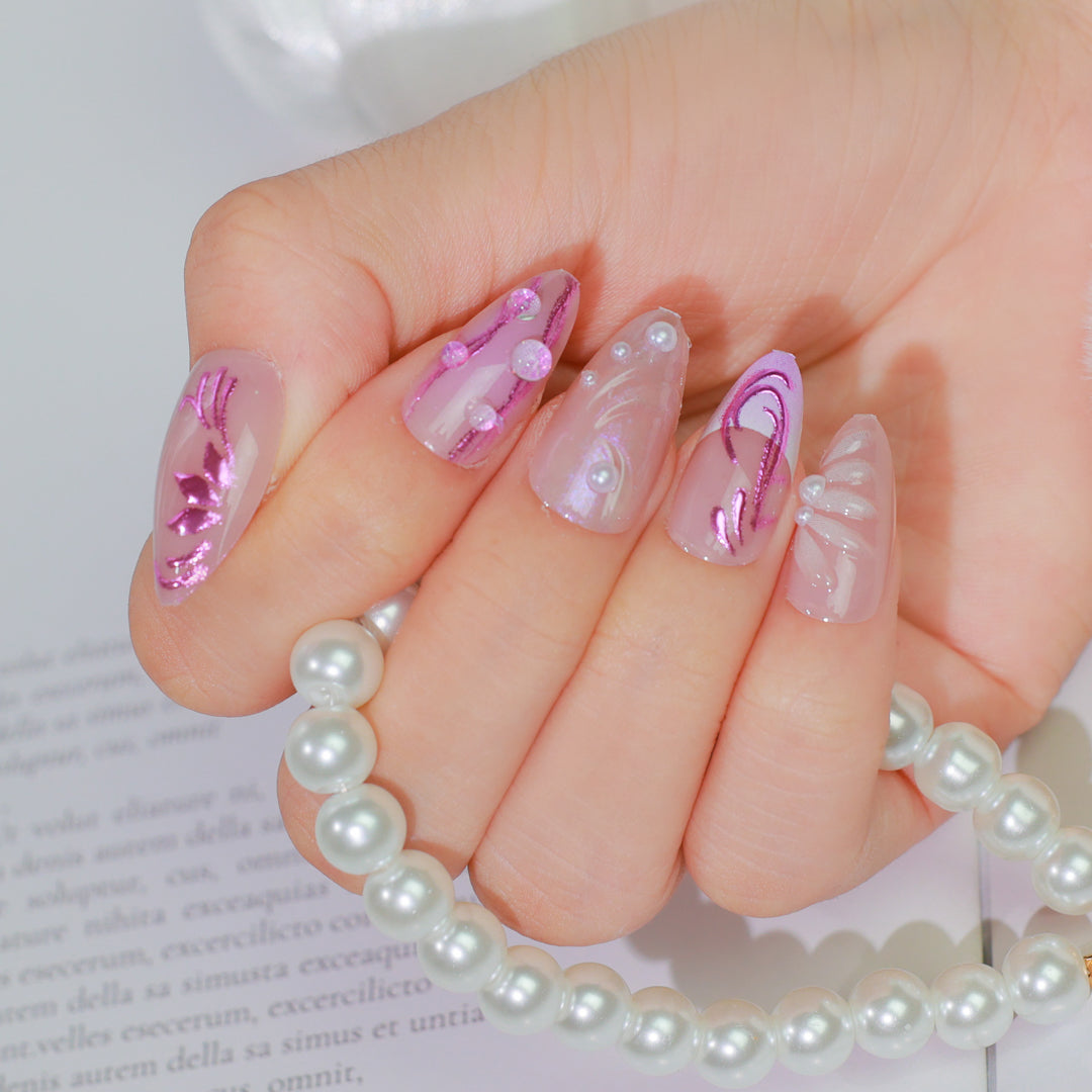 LAVENDER & ROSE COFFIN SHAPE PRESS ON NAILS