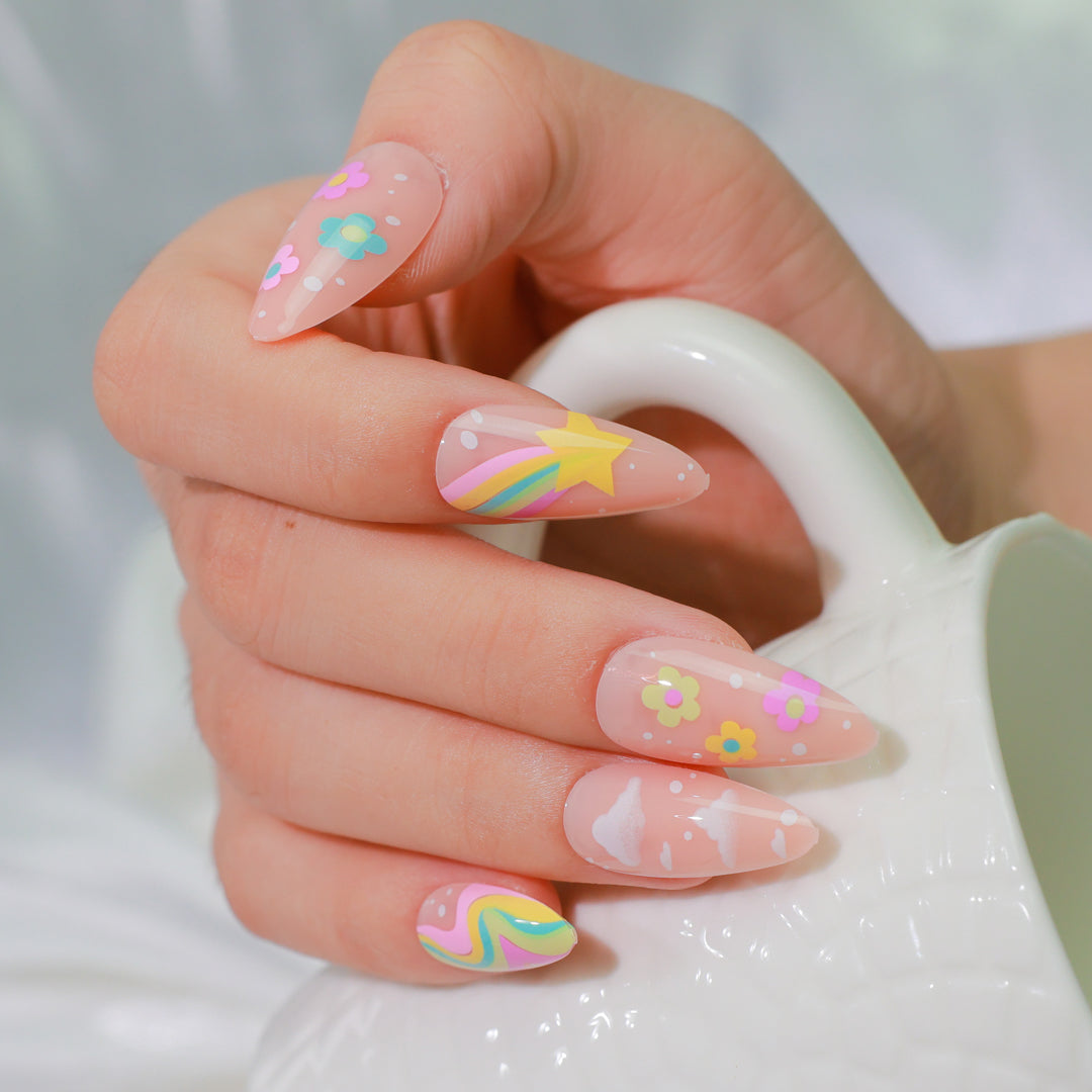 RAINBOW BLISS ALMOND SHAPE PRESS ON NAILS