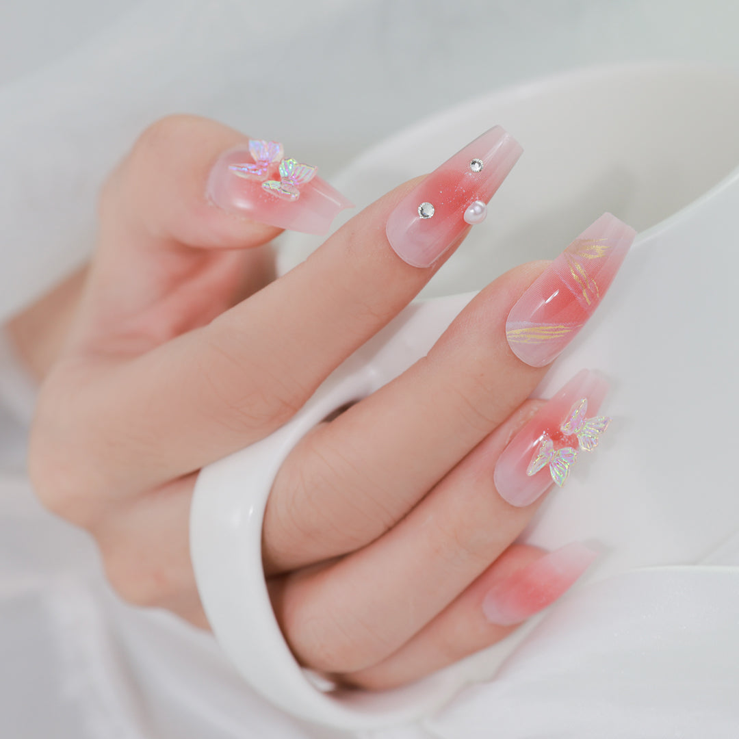 PINK DREAM COFFIN SHAPE PRESS ON NAILS