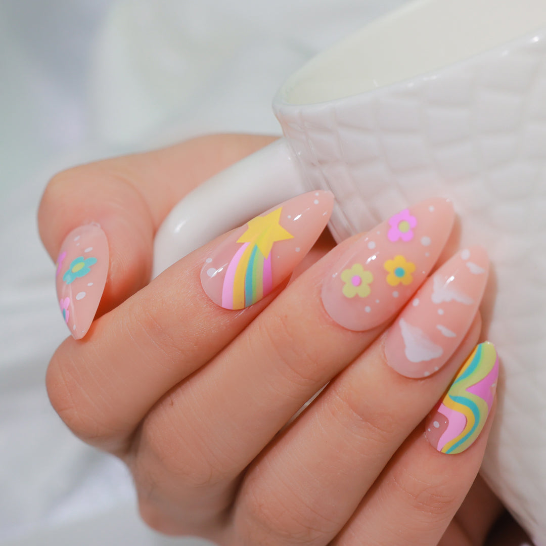 RAINBOW BLISS ALMOND SHAPE PRESS ON NAILS