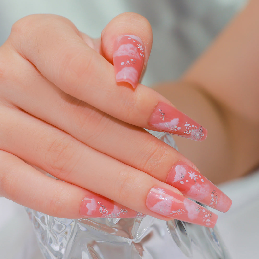 PINKY CLOUD COFFIN SHAPE PRESS ON NAILS