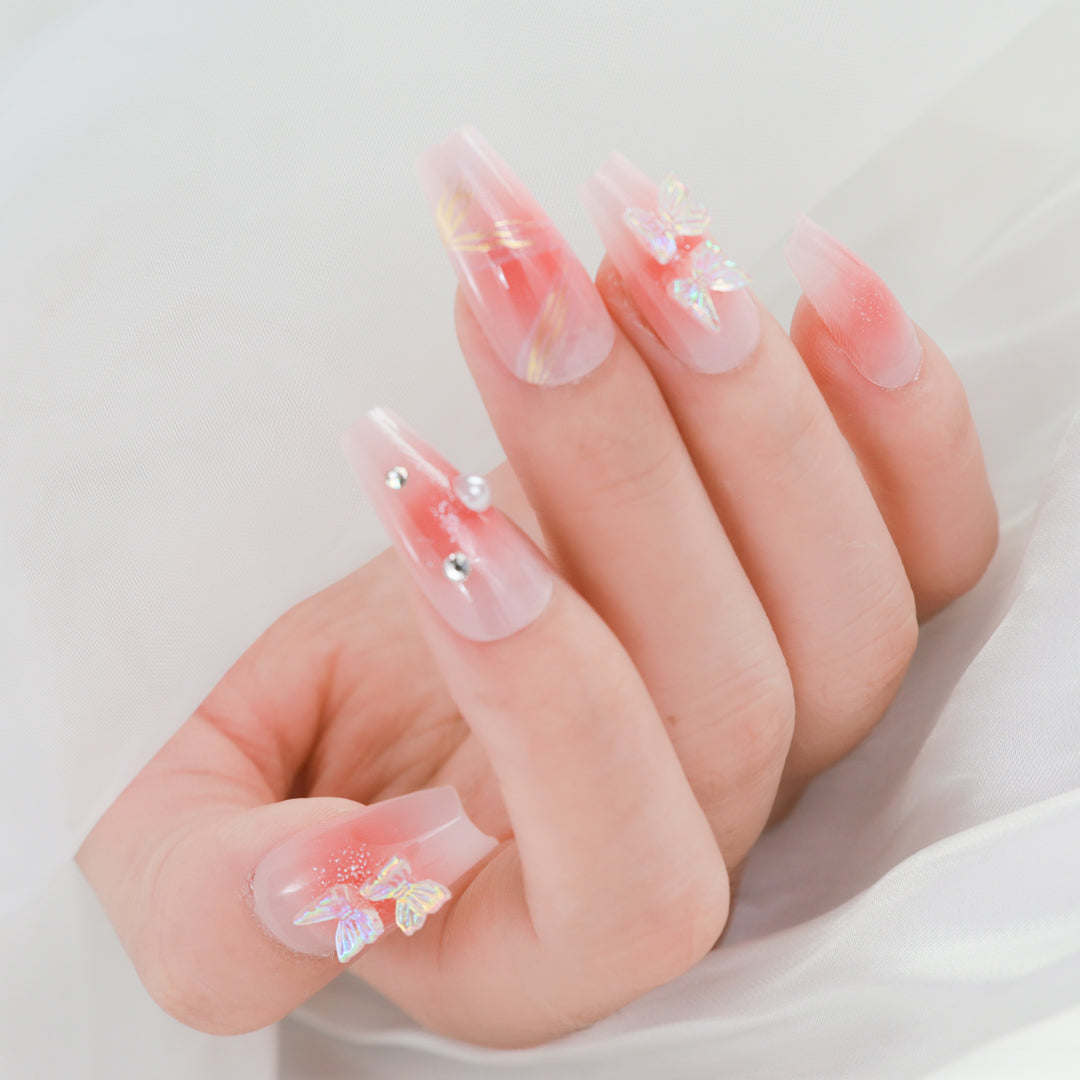 PINK DREAM COFFIN SHAPE PRESS ON NAILS