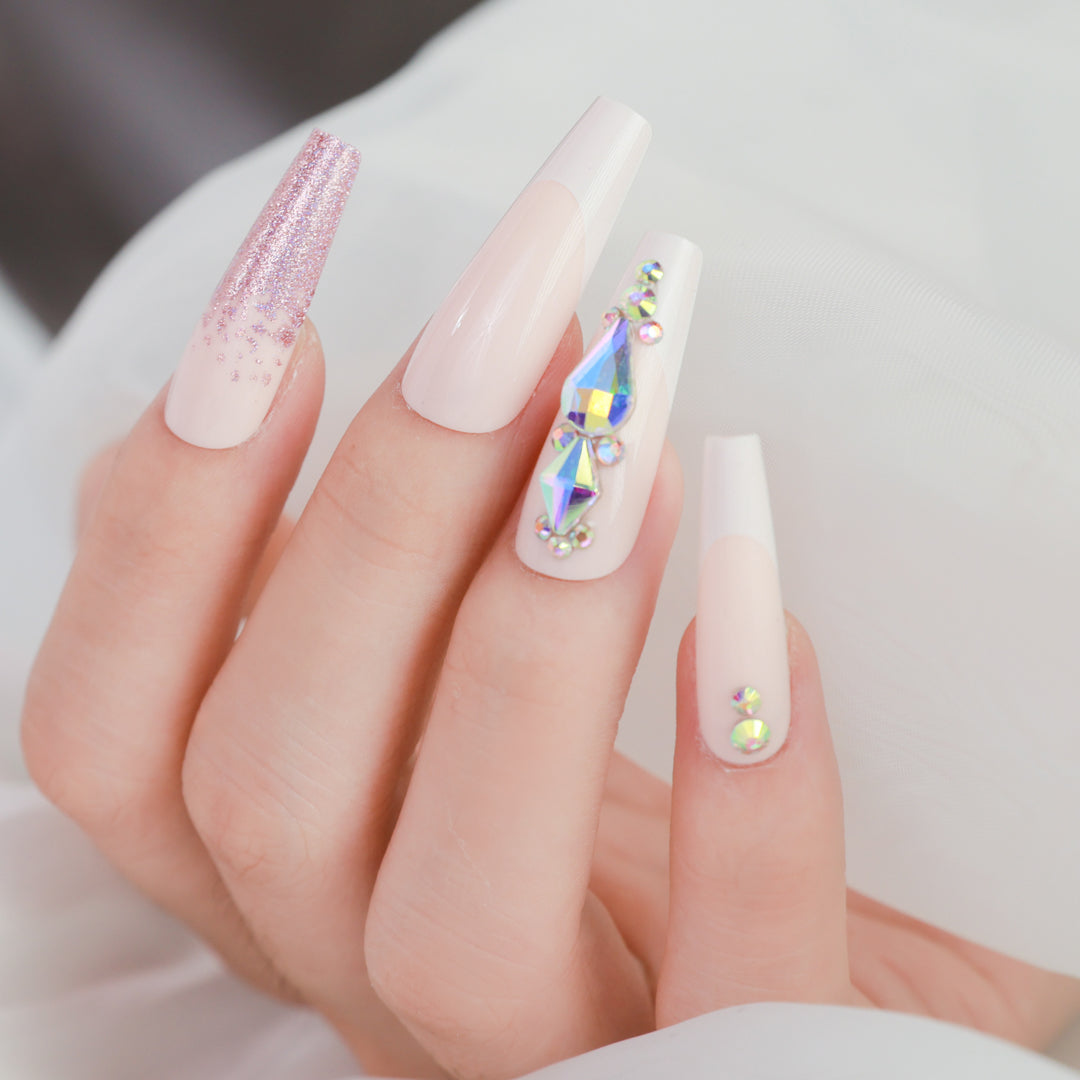 SERENE BLOSSOM COFFIN SHAPE PRESS ON NAILS