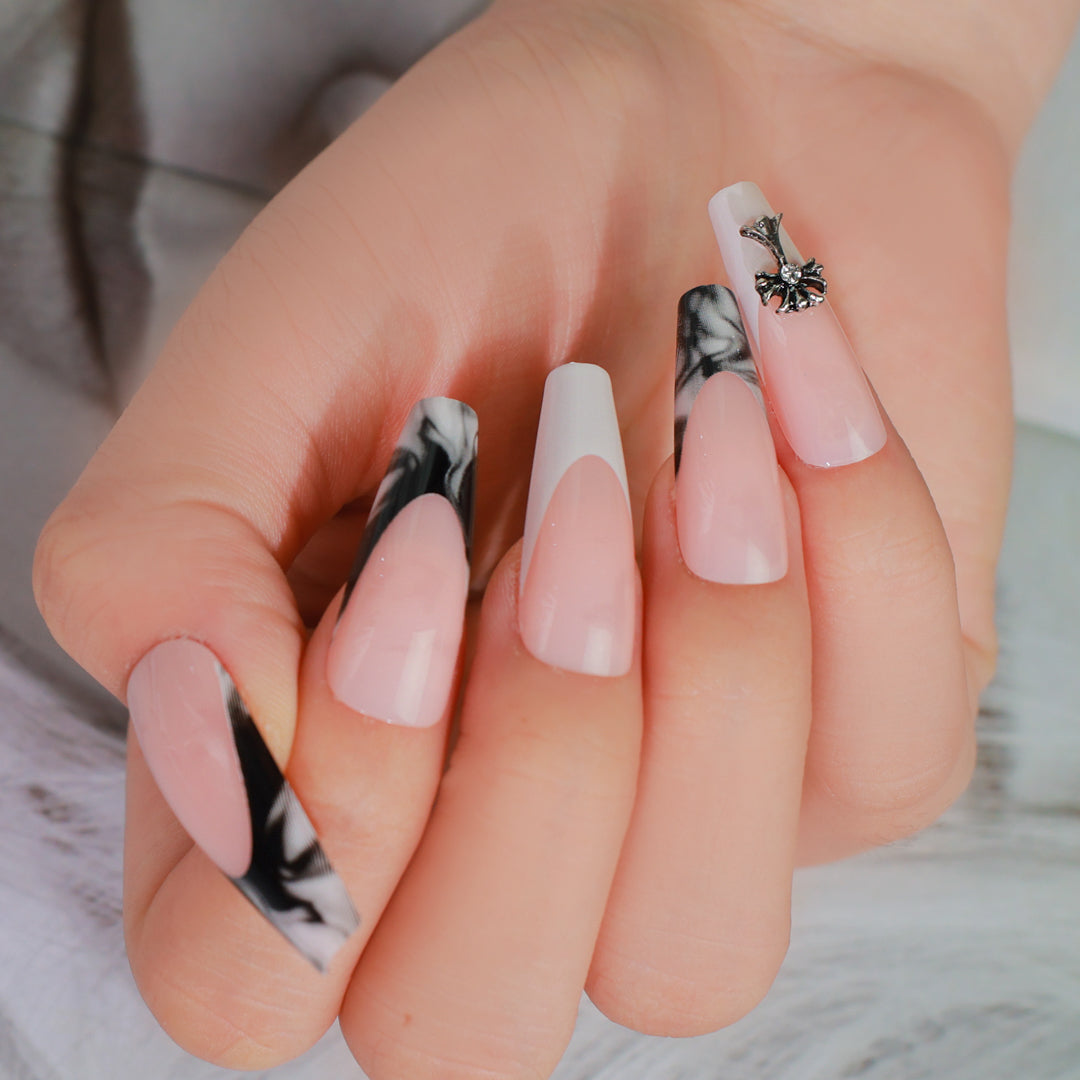 TRENDY TWO-TONE COFFIN SHAPE PRESS ON NAILS