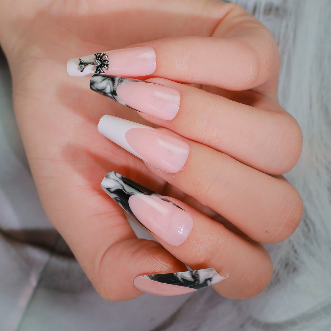 TRENDY TWO-TONE COFFIN SHAPE PRESS ON NAILS