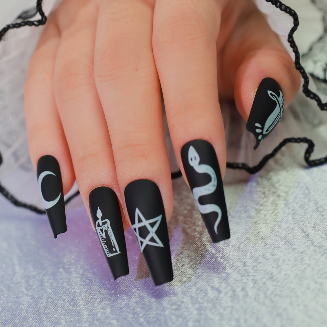 MIDNIGHT GLAM COFFIN SHAPE PRESS ON NAILS