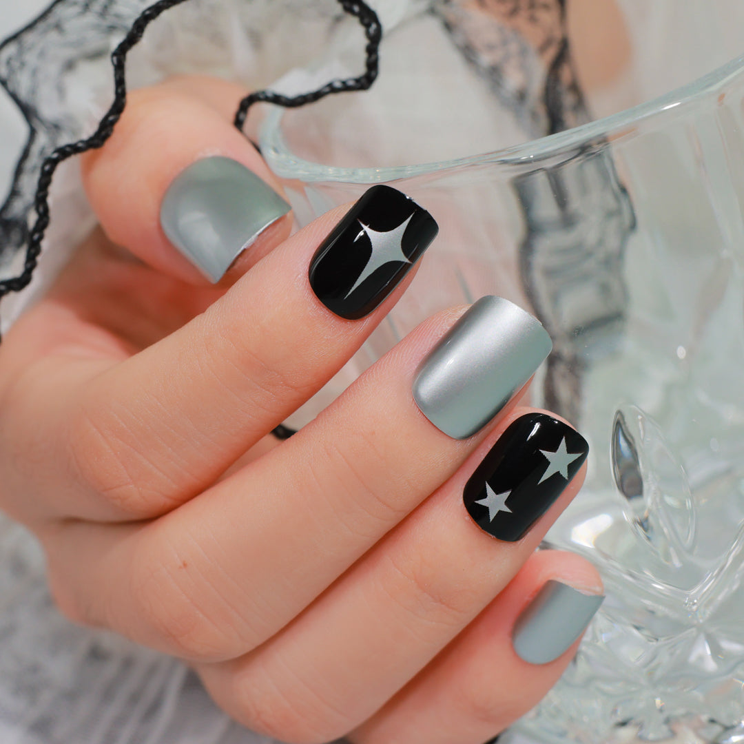 MIDNIGHT STAR SQUARE SHAPE PRESS ON NAILS