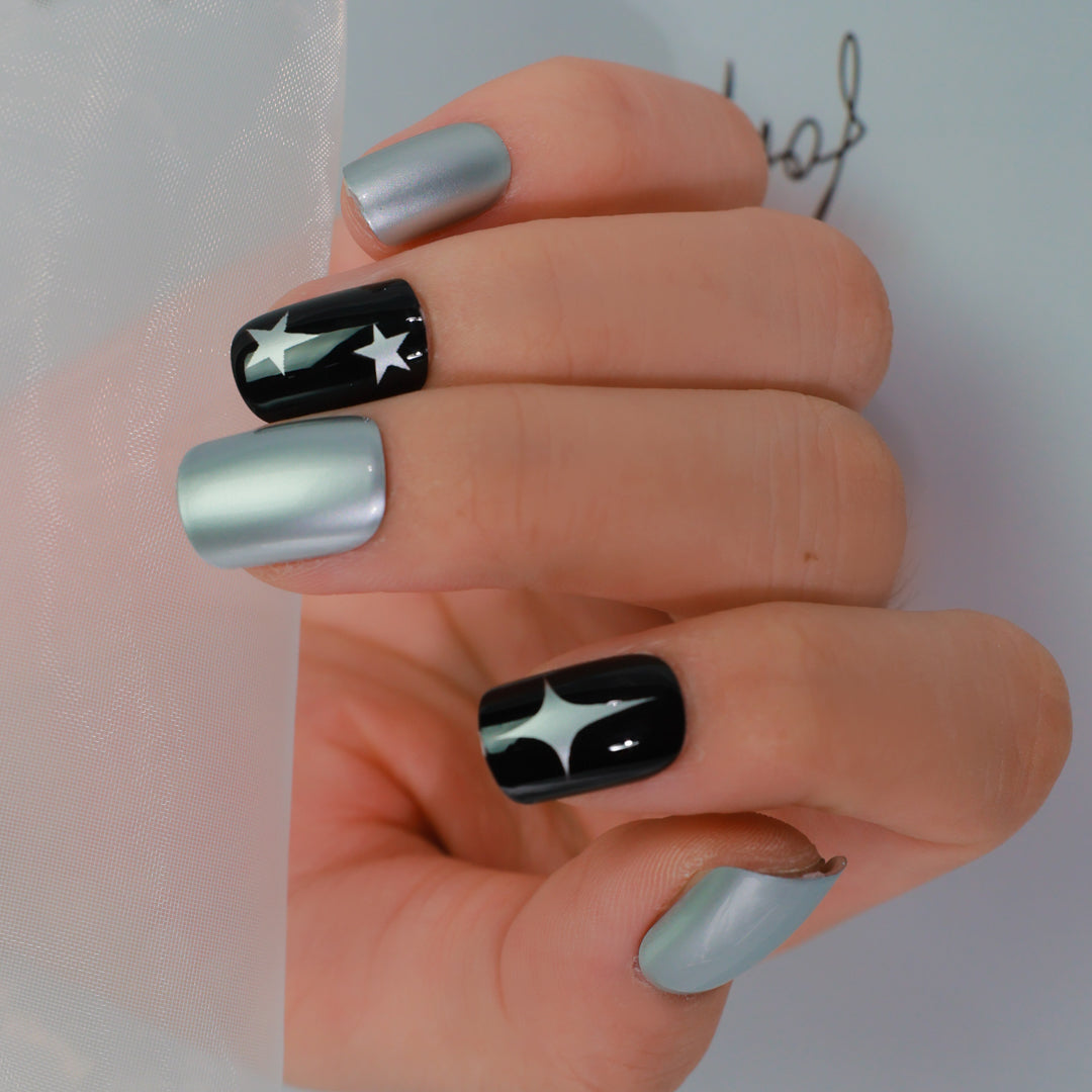 MIDNIGHT STAR SQUARE SHAPE PRESS ON NAILS