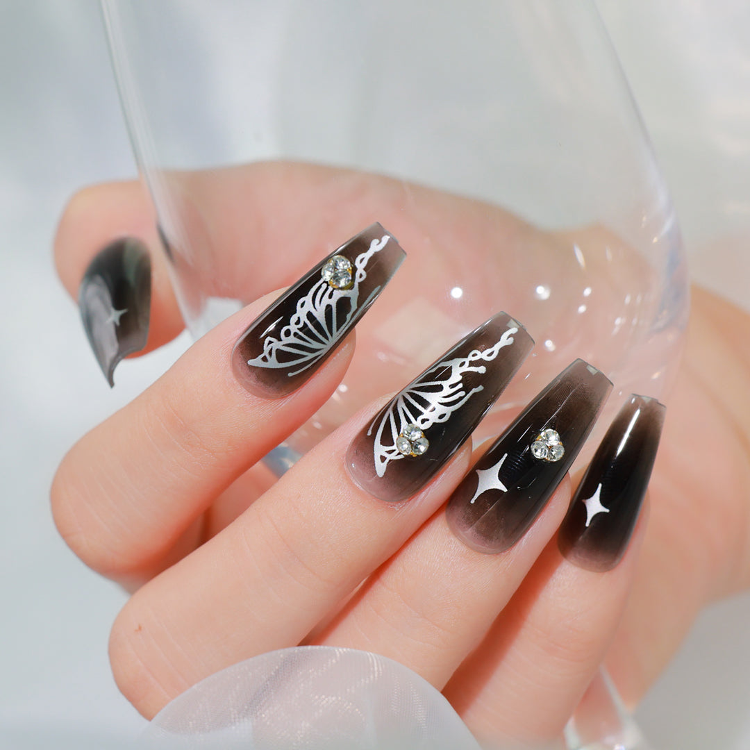 STELLAR NOIR COFFIN SHAPE PRESS ON NAILS