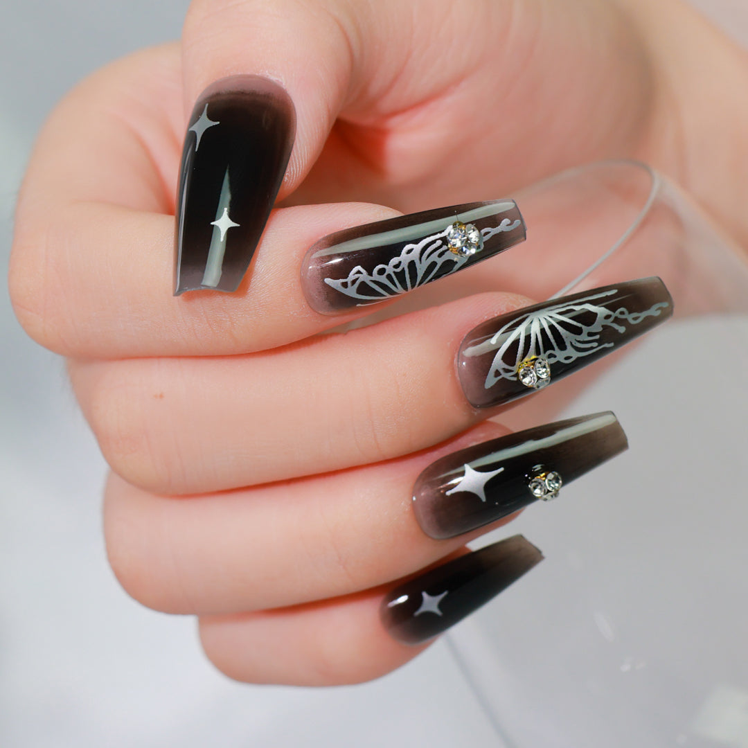 STELLAR NOIR COFFIN SHAPE PRESS ON NAILS