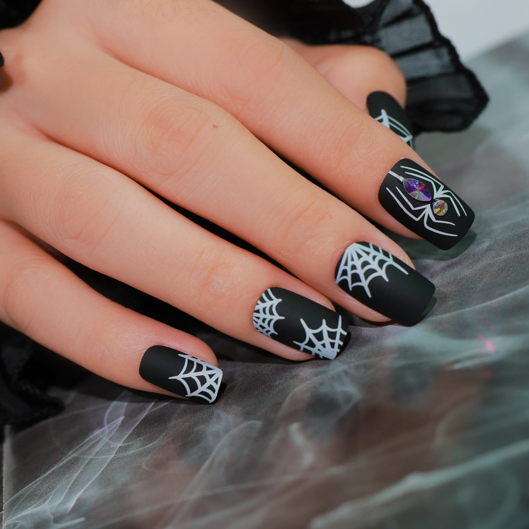 SPOOKY WEB SQUARE SHAPE PRESS ON NAILS