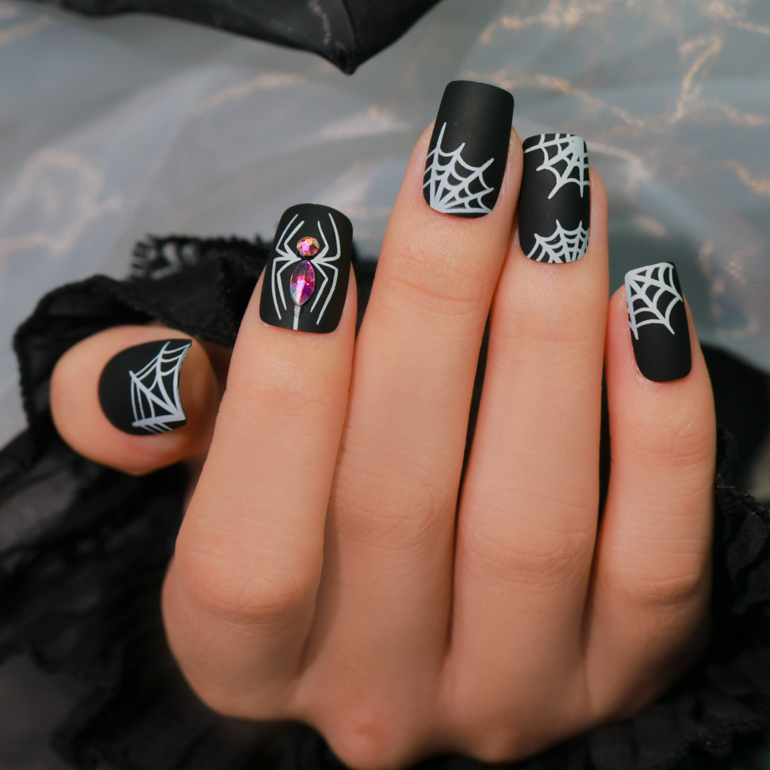 SPOOKY WEB SQUARE SHAPE PRESS ON NAILS