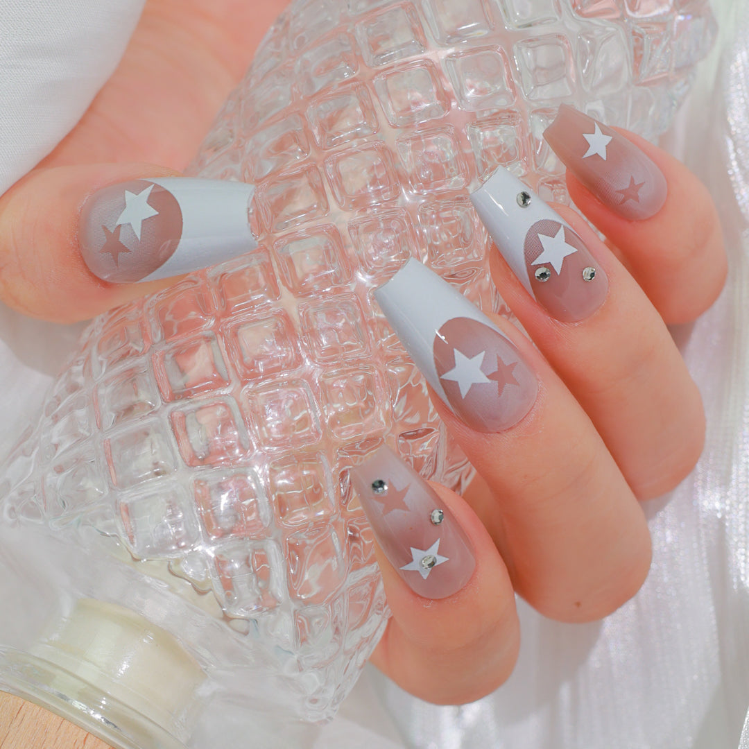 DAZZLING STARRY COFFIN SHAPE PRESS ON NAILS