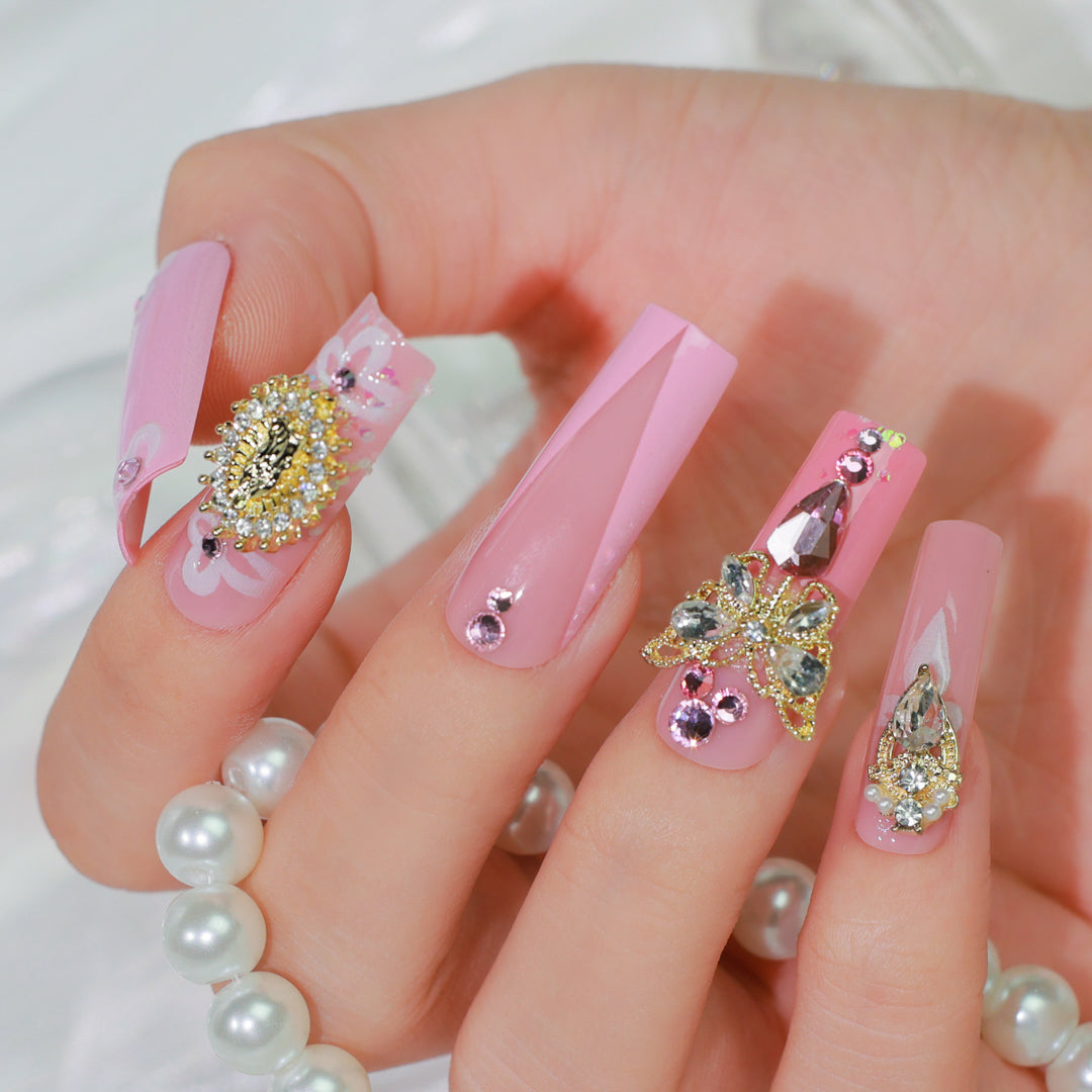 CRYSTAL BLOSSOM SQUARE SHAPE PRESS ON NAILS