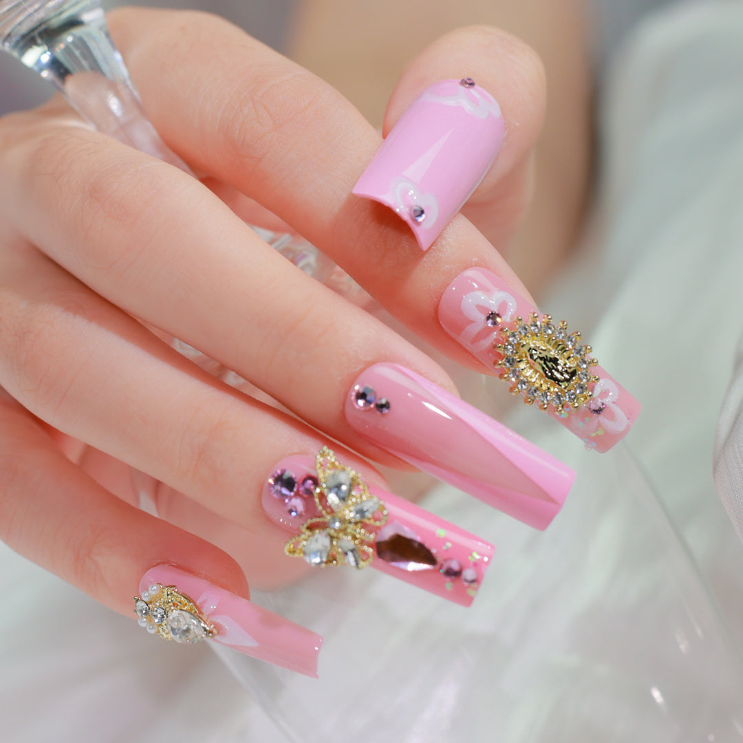 CRYSTAL BLOSSOM SQUARE SHAPE PRESS ON NAILS