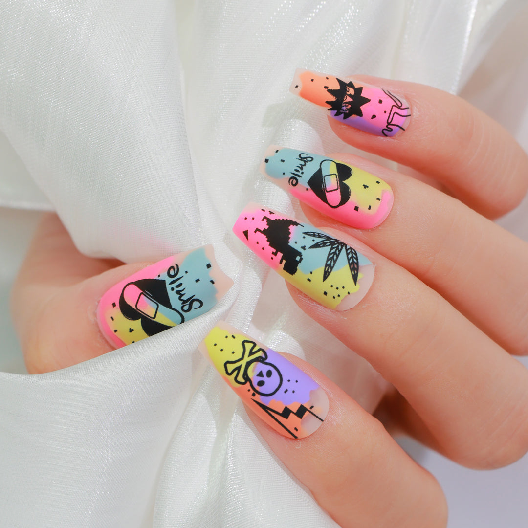 CHIC COLORBURST COFFIN SHAPE PRESS ON NAILS