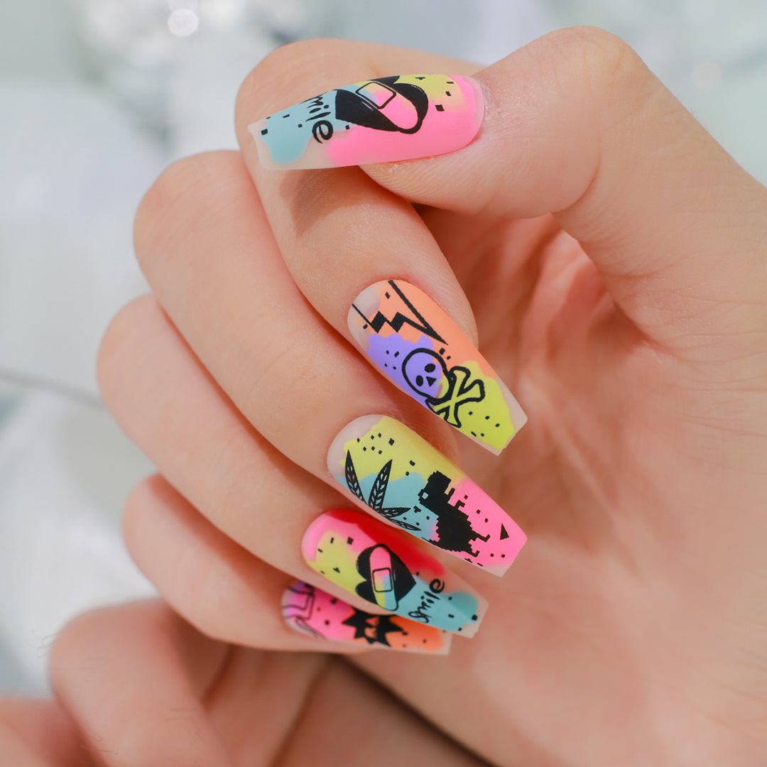 CHIC COLORBURST COFFIN SHAPE PRESS ON NAILS