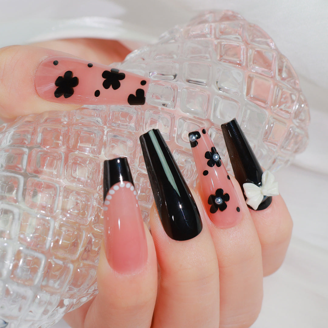 FLORAL ELEGANCE COFFIN SHAPE PRESS ON NAILS