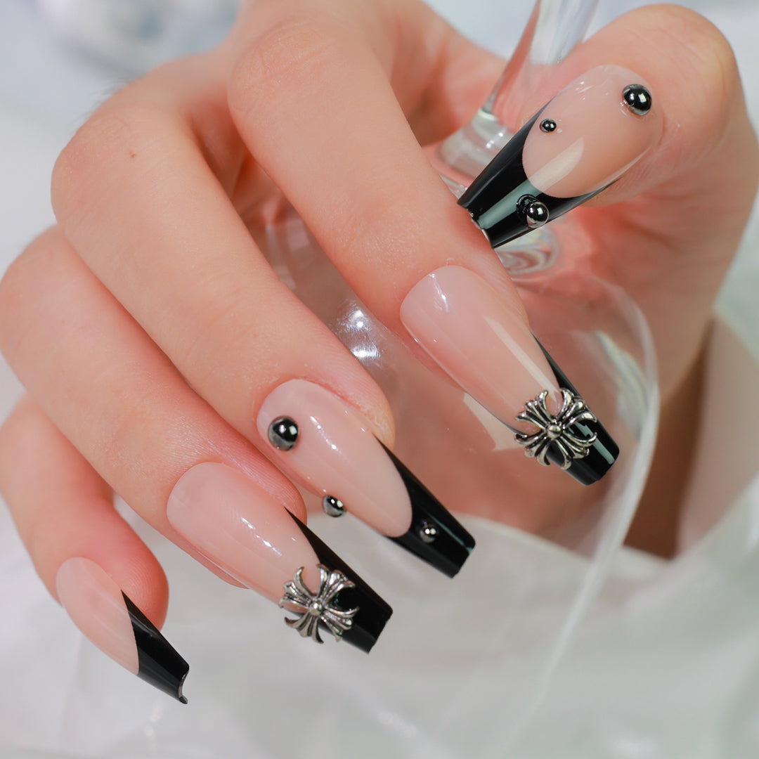 MONOCHROME COFFIN SHAPE PRESS ON NAILS