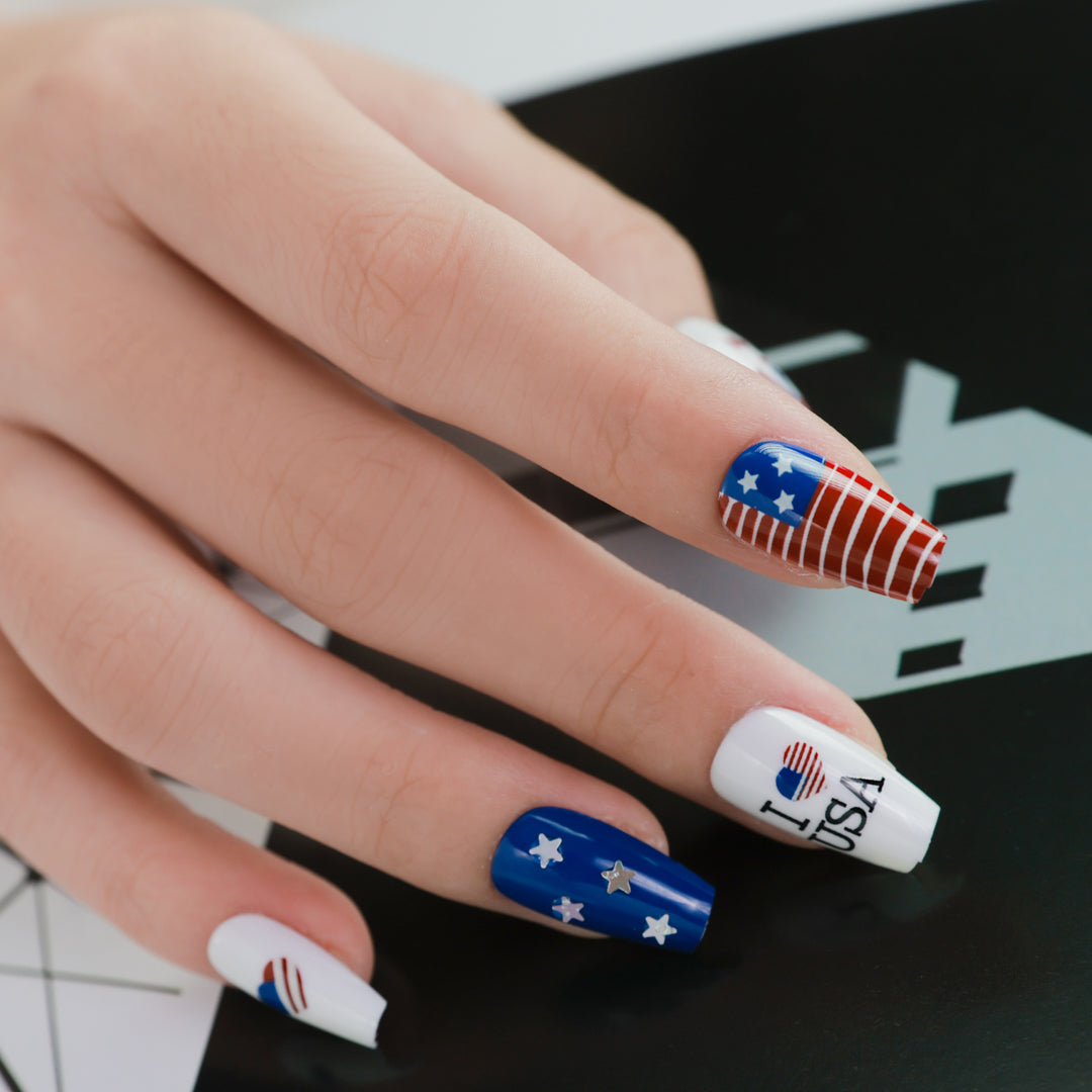 USA Pride Fan Coffin Shape Press On Nails