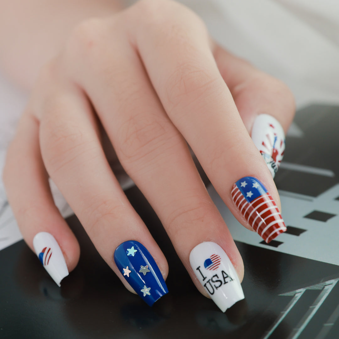 USA Pride Fan Coffin Shape Press On Nails