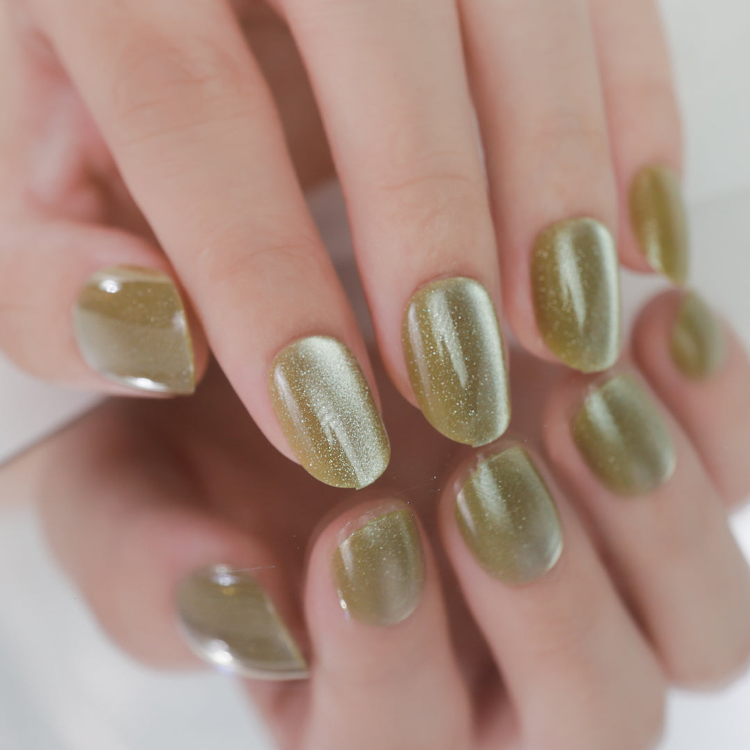 OPULENT GOLD OVAL SHAPE PRESS ON NAILS