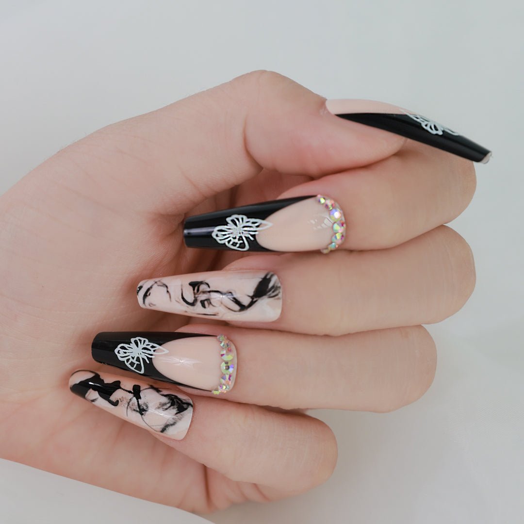 MONARCH BUTTERFLY COFFIN SHAPE PRESS ON NAILS