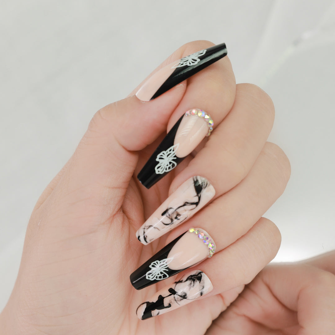 MONARCH BUTTERFLY COFFIN SHAPE PRESS ON NAILS