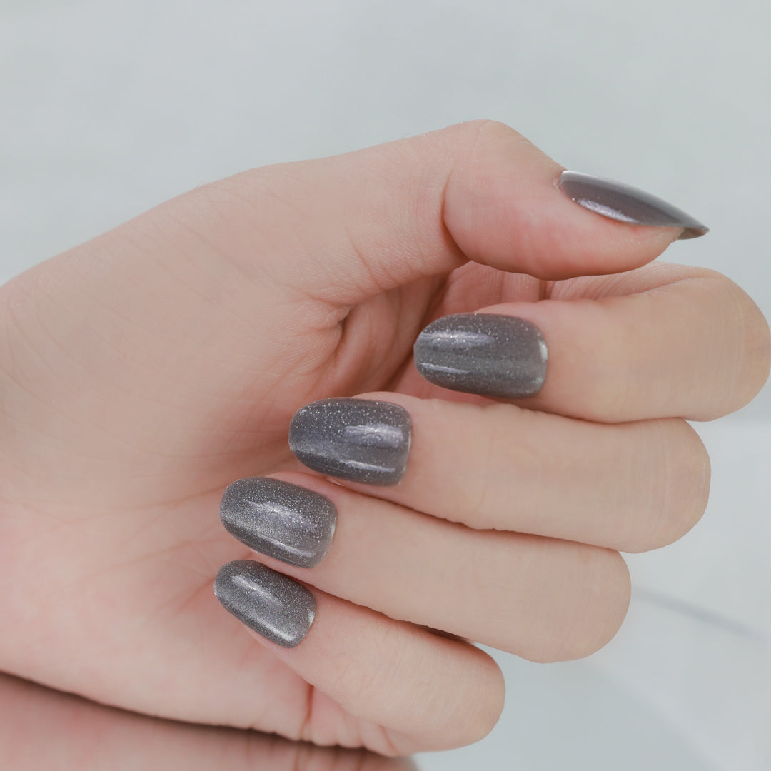 GREY GLAM OVAL SHAPE PRESS ON NAILS